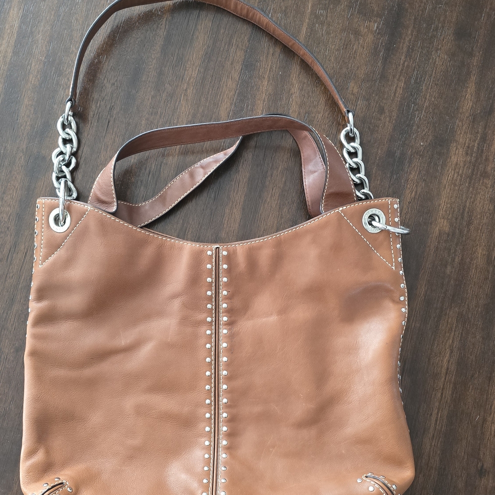 Michael Kors Tan Leather Shoulder Bag with Silver Accents